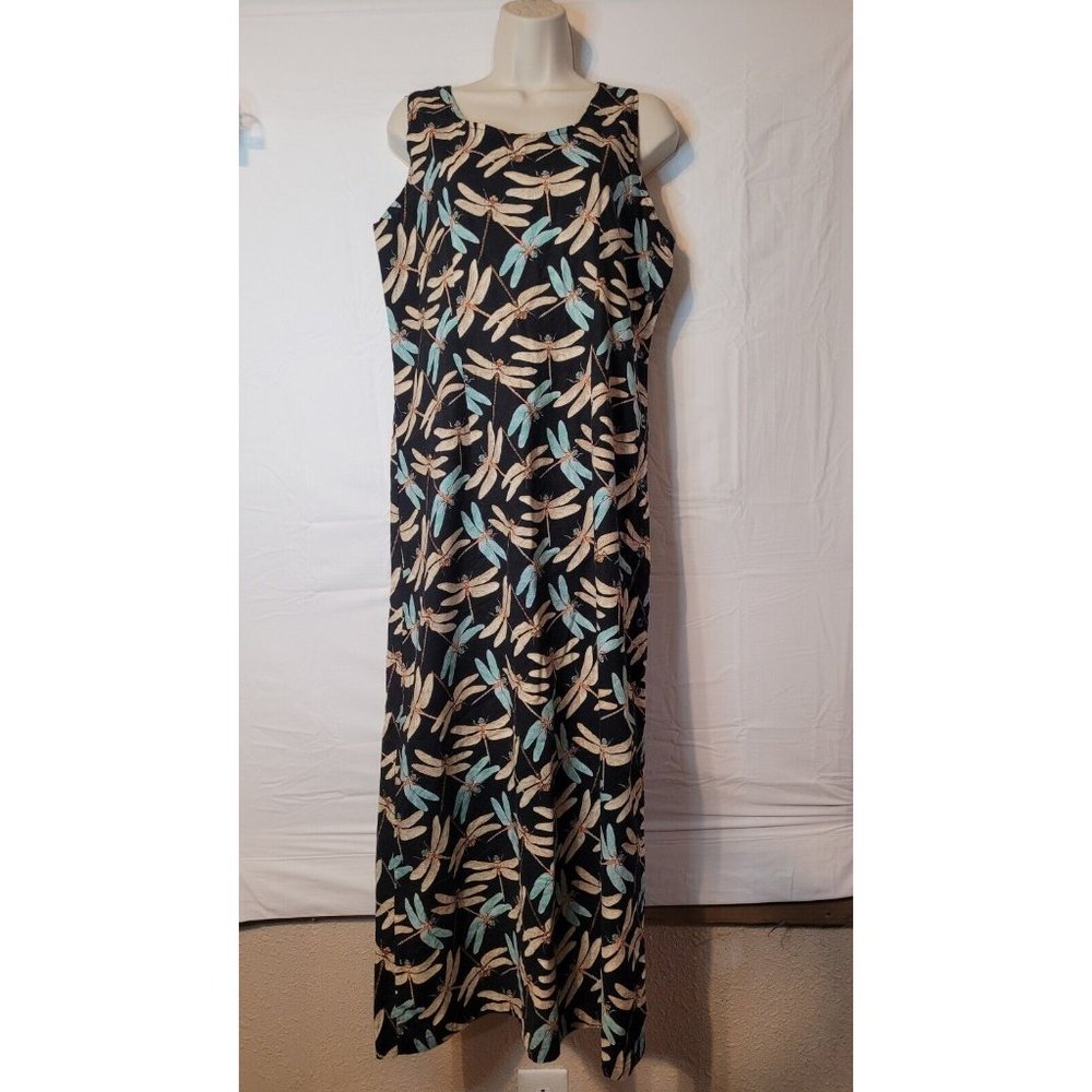 Tom Tom Womans Sz Small 100% Cotton Dress Dragonfly Side Buttons Vacation Beach